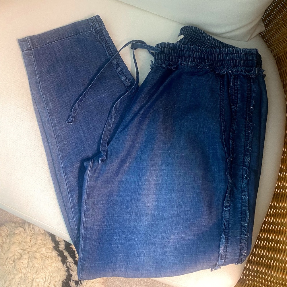 Bella Dahl Fringed-Side Pants in Denim Blue